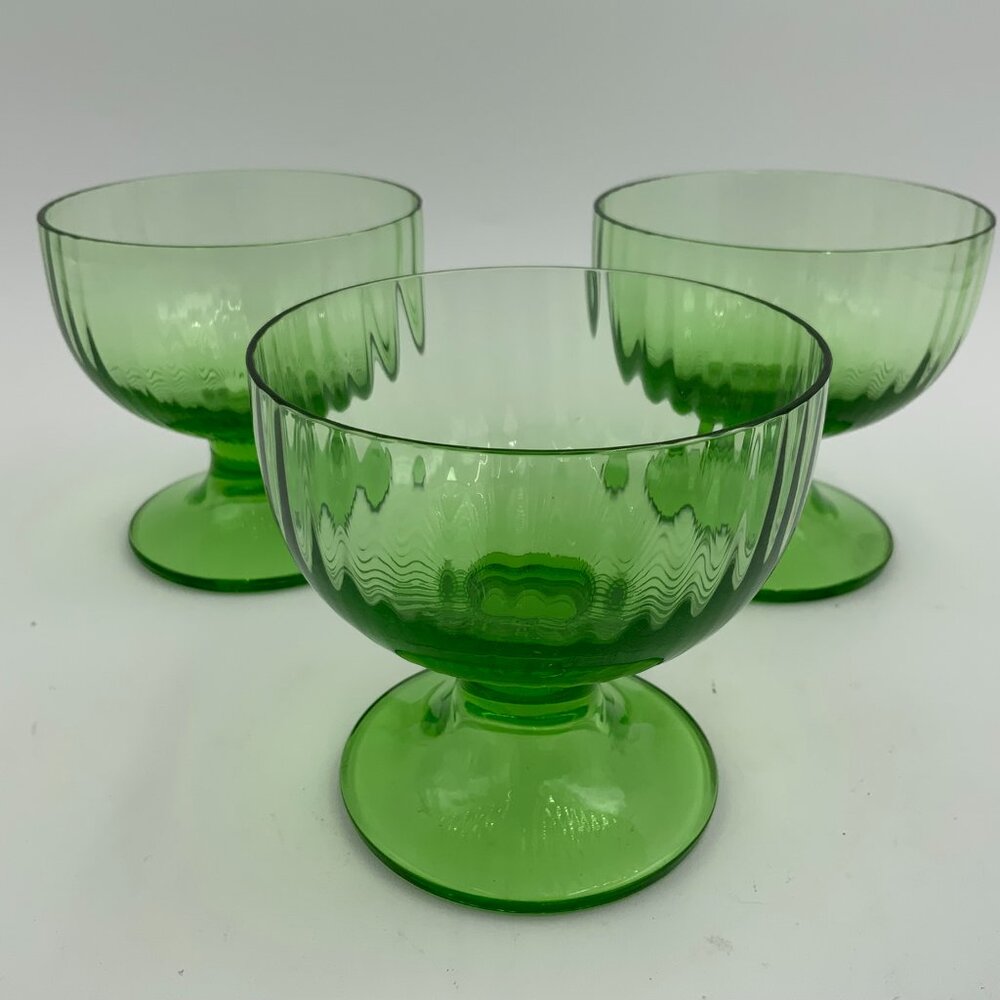Set of 3 Vintage Emerald Green Depression Glass 4" Sherbet Bowls